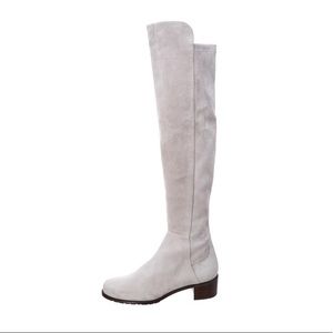 Stuart Weitzman Allserve Boot in Light Gray Suede